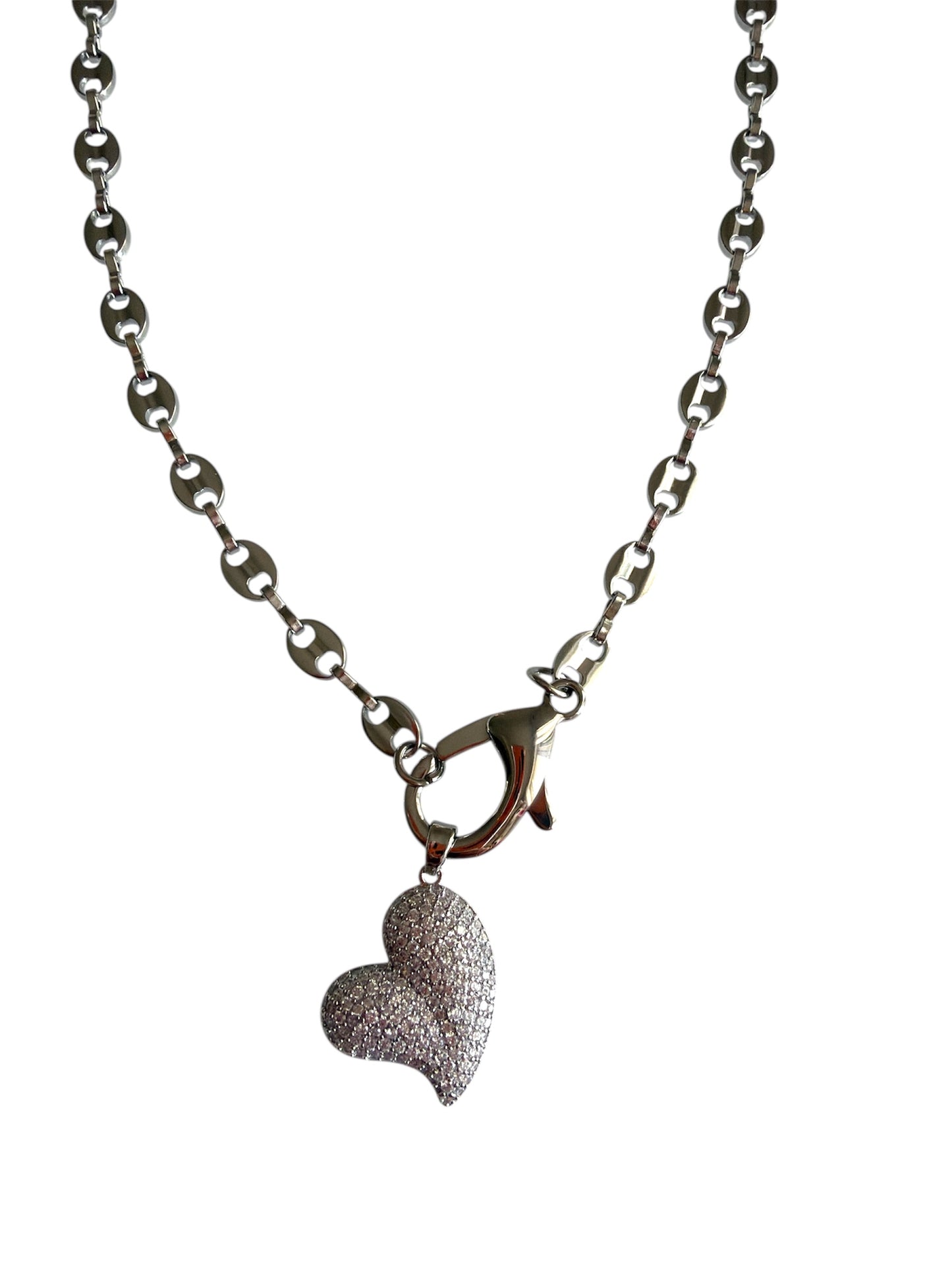 Collana Chicchi Di Caffè Silver con cuore trasversale